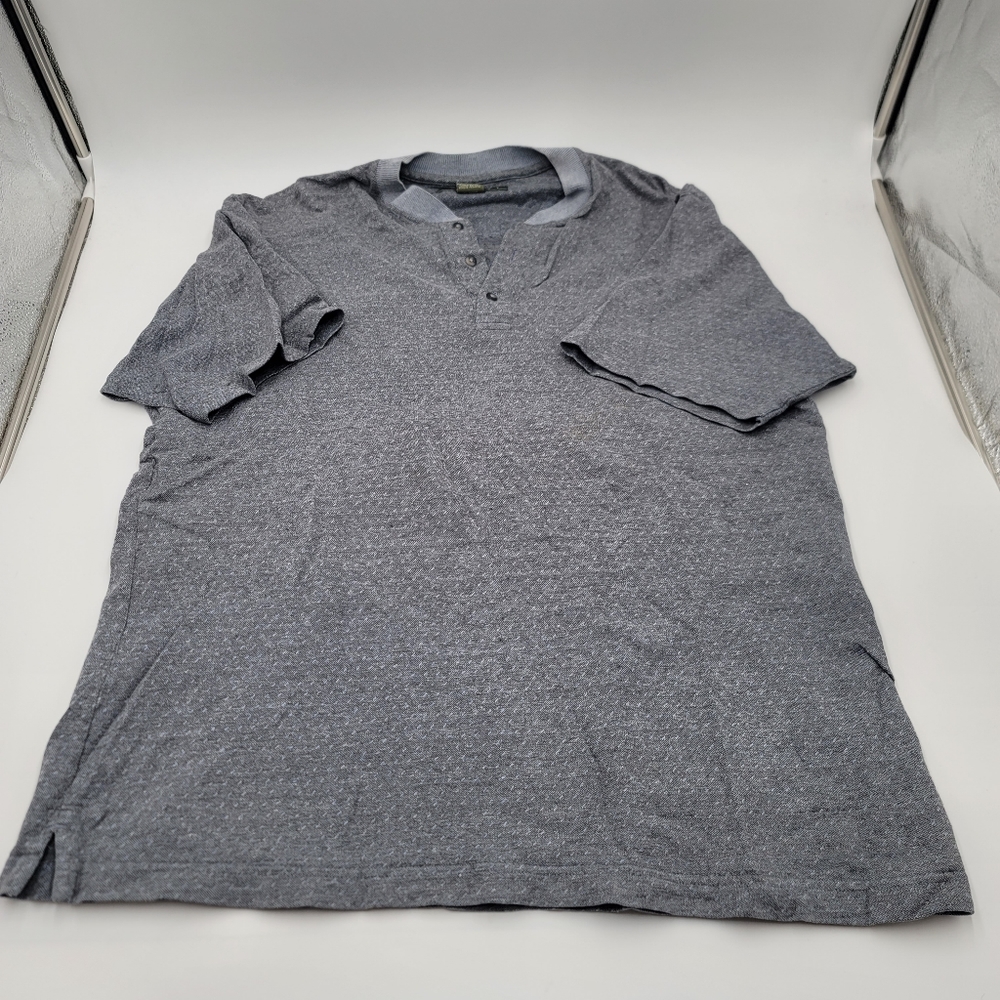 Generra Reserve Mens Henley Shirt Gray Geometric Short Sleeve Buttons L